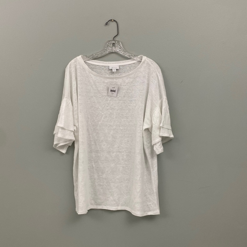 Women’s Large J. Jill Love Linen 100% Linen White Flutter Short Sleeve Tee